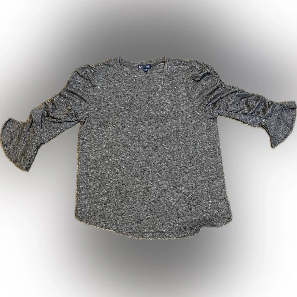 Democracy Gray Knit V-Neck 3/4 Sleeve Top size S - Picture 6 of 13